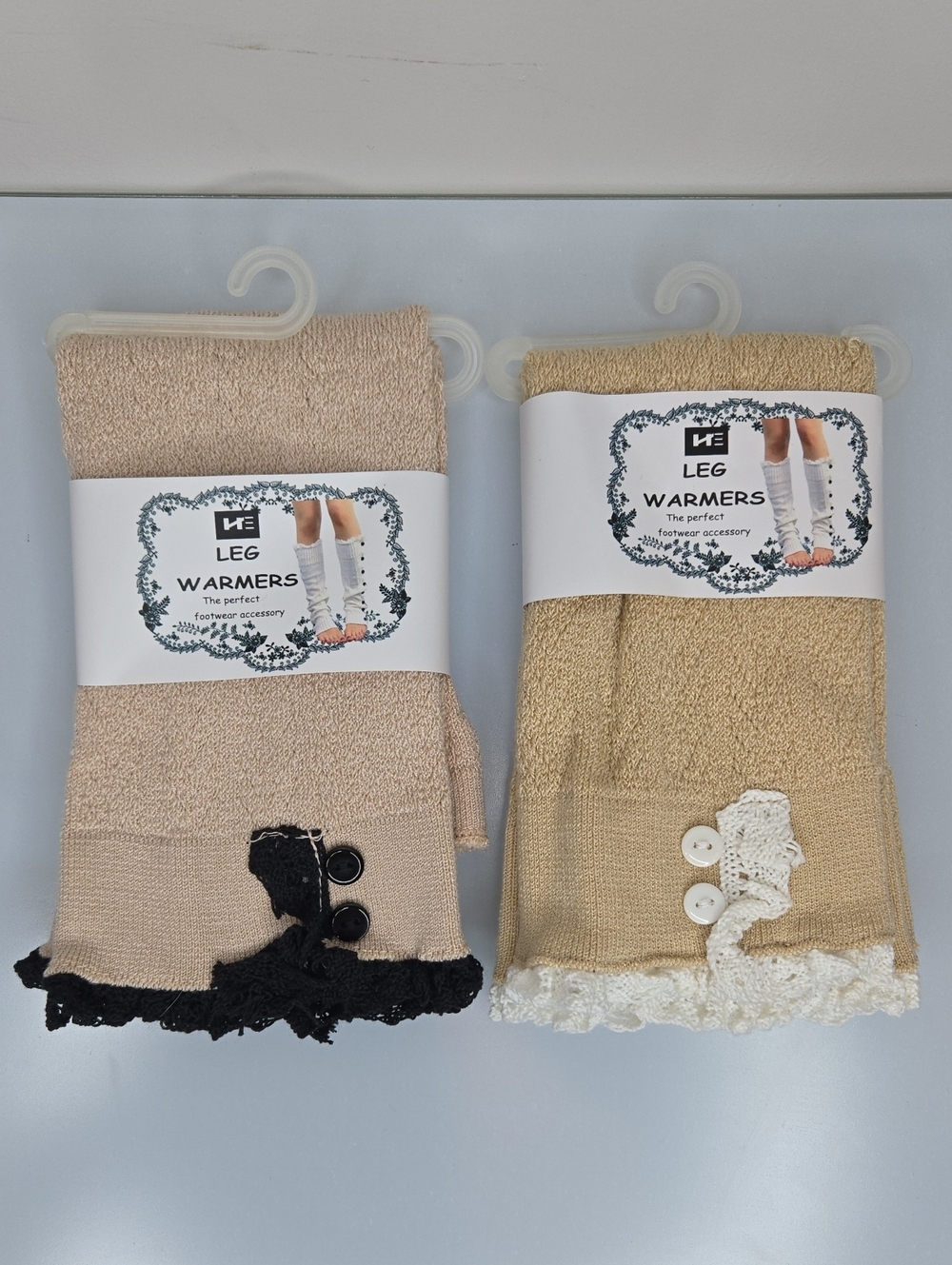 NWT 2 Leg Warmers Women's One Size Knit Lace Button Detail